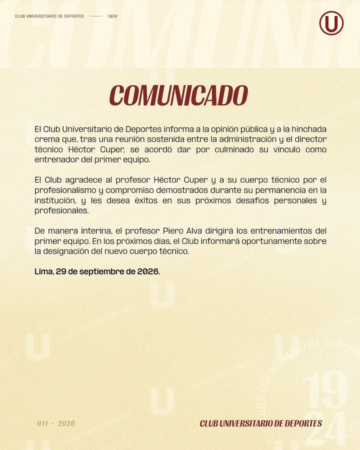 El comunicado de Universitario.