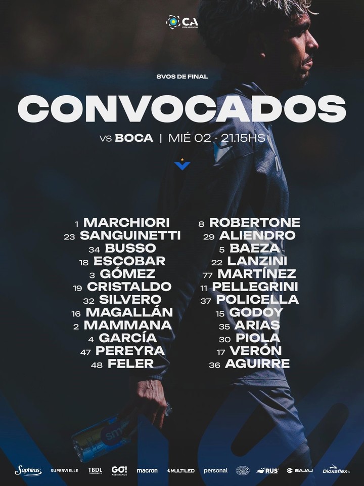 La lista de convocados de Vélez ante Boca. (@Velez).