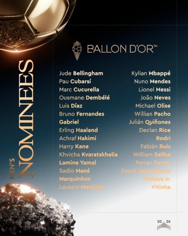 Los 30 nominados al Balón de Oro.