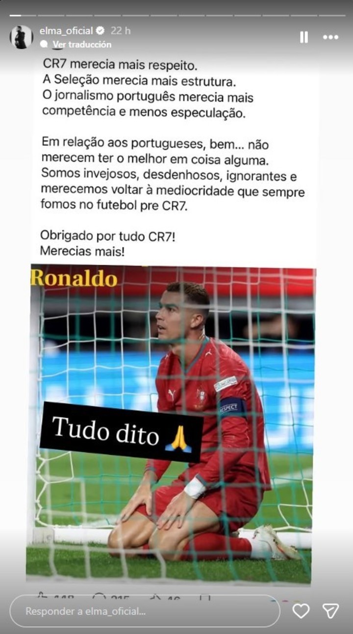 La hermana de Cristiano Ronaldo estalló en redes tras la salida de CR7 de la selección de Portugal.