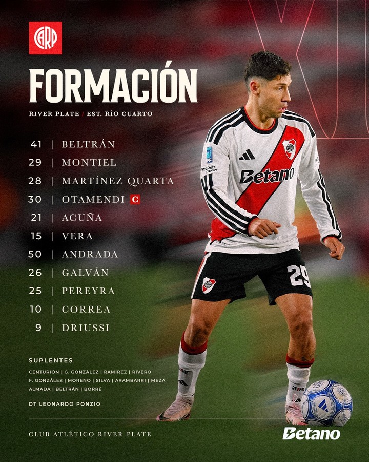 La formación de River vs. Estudiantes RC.