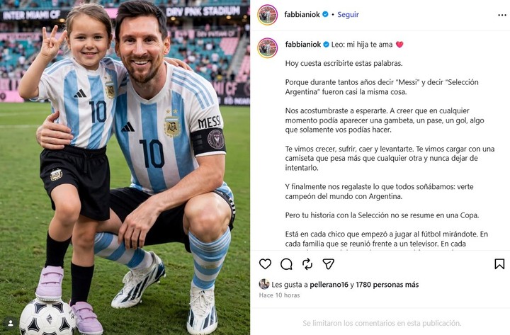 El posteo de Fabbiani a Messi.
