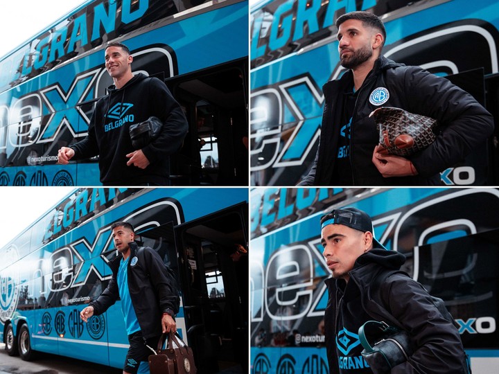 La llegada del plantel de Belgrano al Estadio Mario Alberto Kempes.