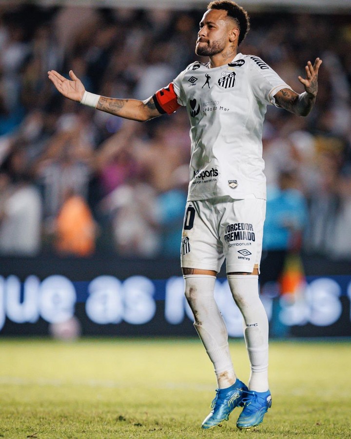 El festejo de Neymar ante Flamengo.