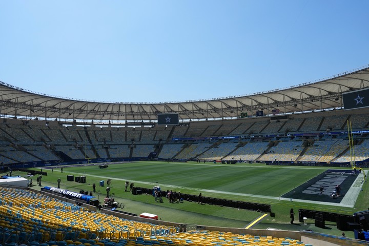 El campo de juego que se utilizó para el partido de NFL (Reuters).