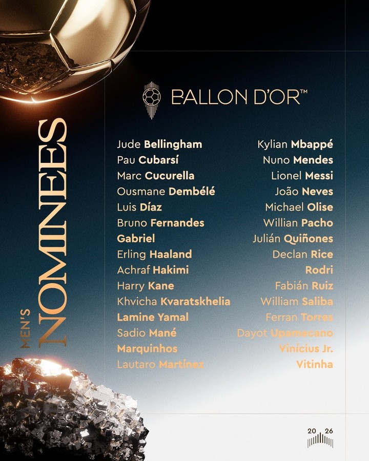 Los nominados al Balón de Oro 2026.