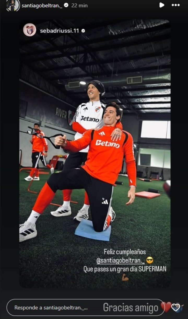 El saludo de Driussi a Beltrán en el que reveló el apodo interno que tiene el arquero (IG Sebastián Driussi).