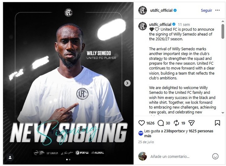 El anuncio de la llegada de Willy Semedo a United FC.